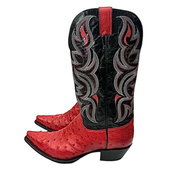 Justin Women’s Red & Black Ostrich Leather Cowboy Boots Size 10 Western Cowgirl - Picture 11 of 11